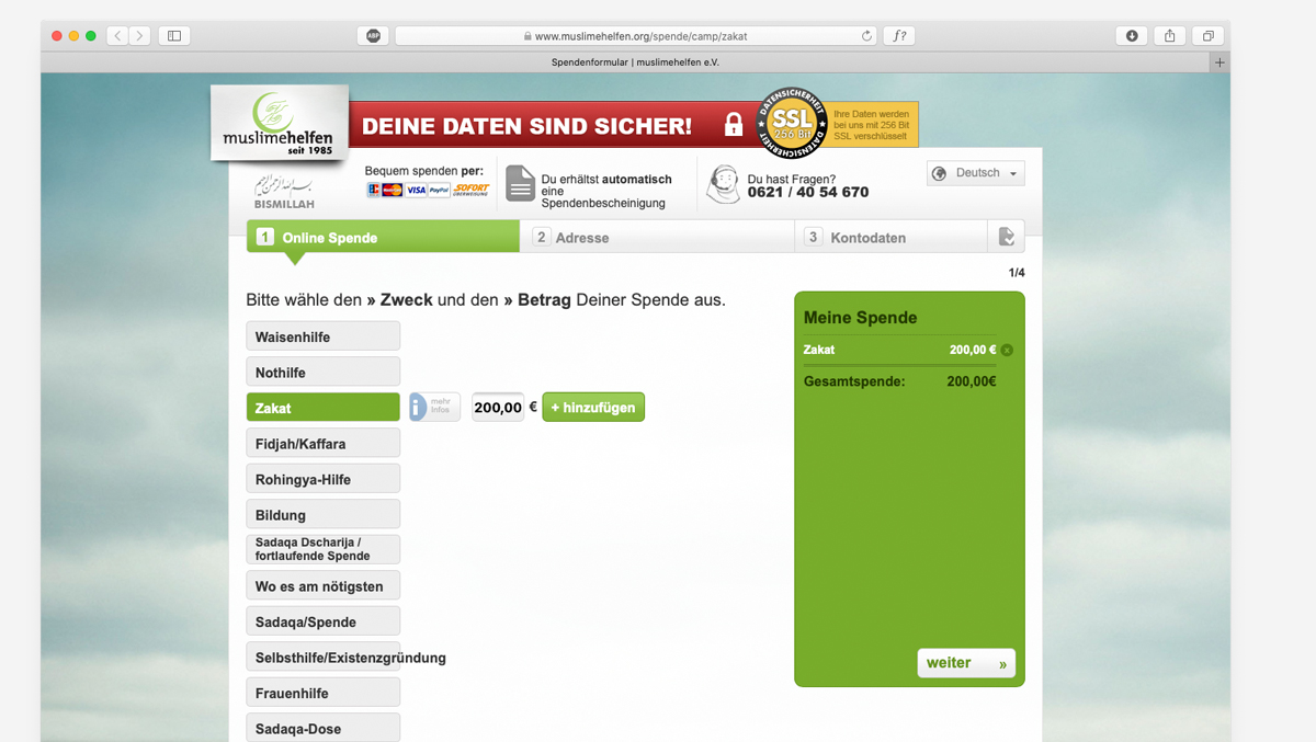 WMH-Zakat-Rechner.de - Der einfache Weg, um Deine Zakat zu berechnen - Spendenformular